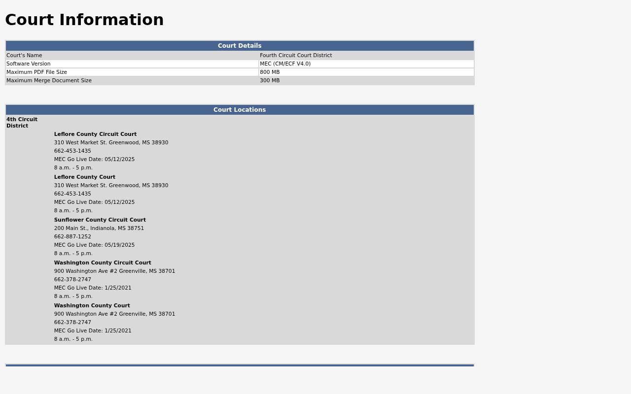 Fourth Circuit MEC CourtInfo page for Sunflower County