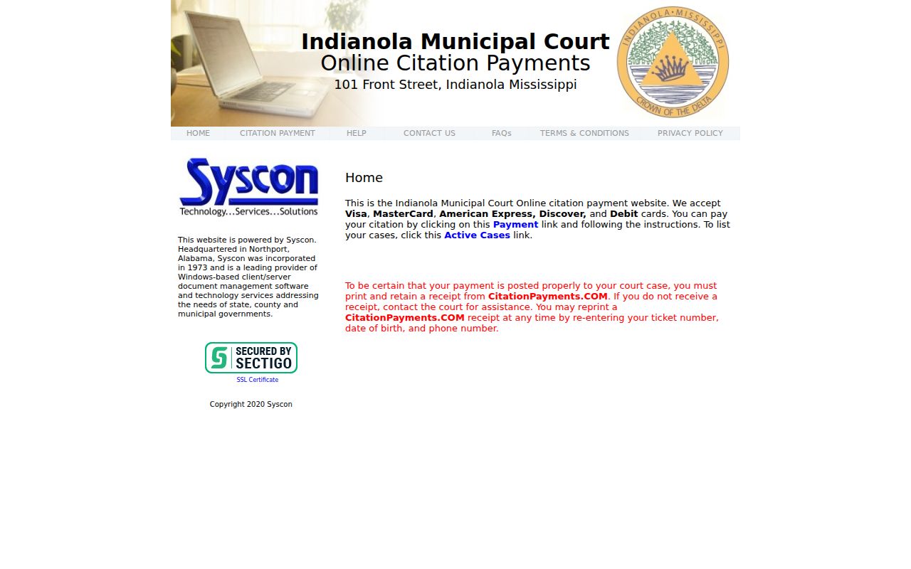 Indianola citation payment portal fields