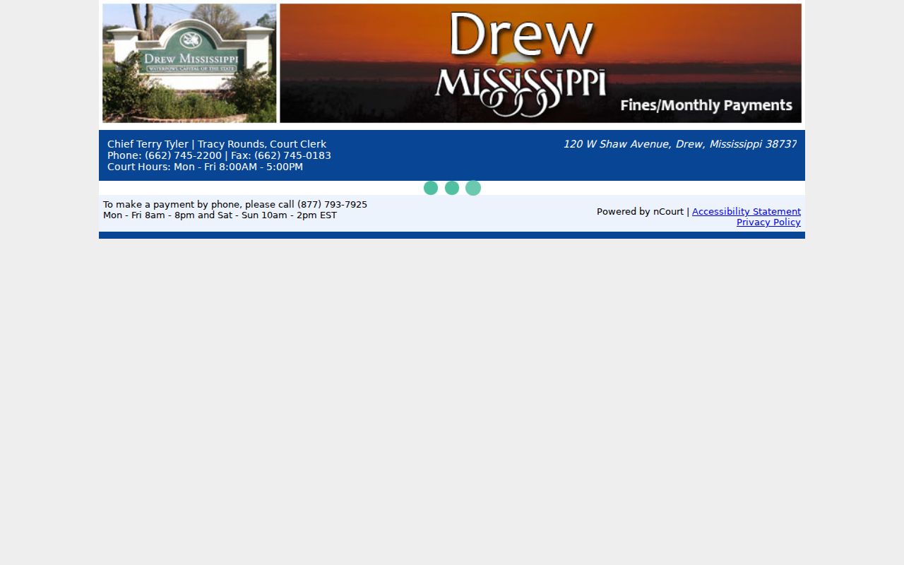 Drew municipal court nCourt payment page